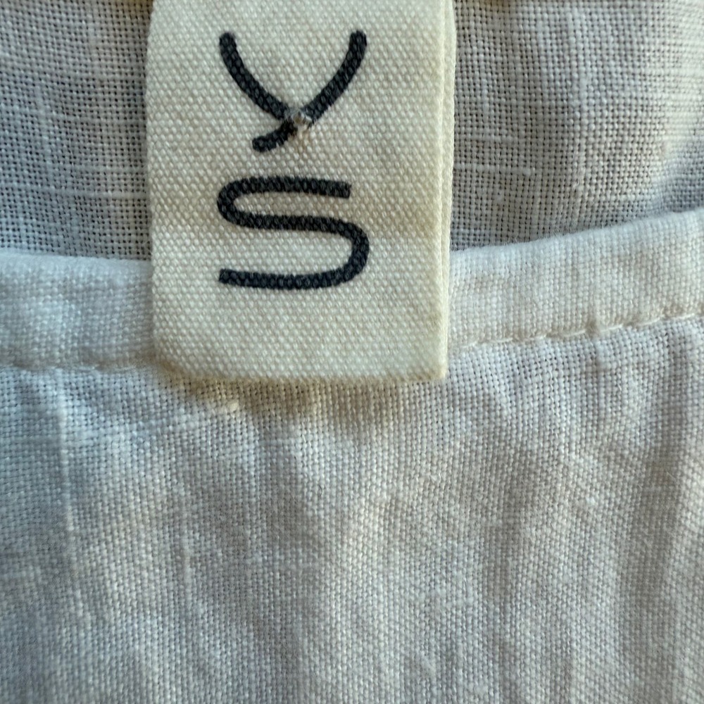 Small Linen Tunic Top Patchwork Pocket White - image 6